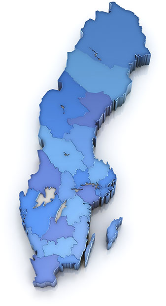 Karta över Sverige - välj län för att hitta KCR-återförsäljare